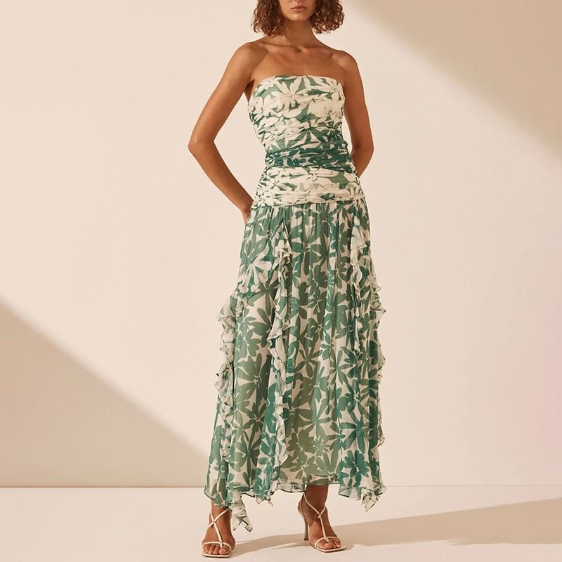Elegant Floral Print Dress - Pleated Waist Maxi Dress for Women -  lchicify.com
