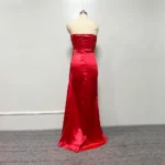 Sequin Evening Dress Red Satin Split Gown 2025 Red Back