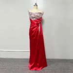 Sequin Evening Dress Red Satin Split Gown 2025 Red Front
