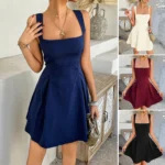 Summer Dress Elegant Square Neck Backless Bow